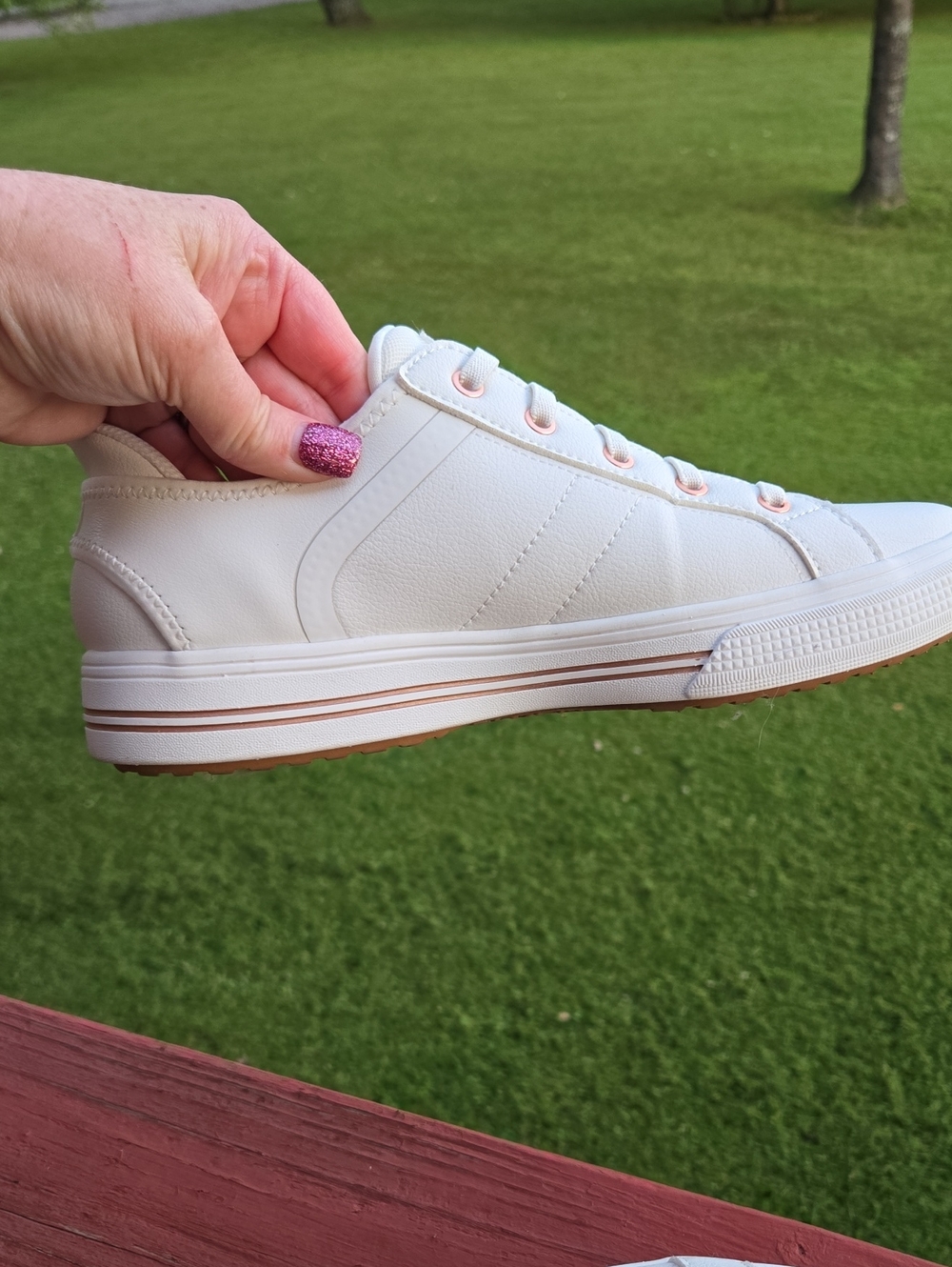 Skechers Women's White Sneakers with Rose Gold Eyelets Slip Ins 9.5 - Picture 7 of 9